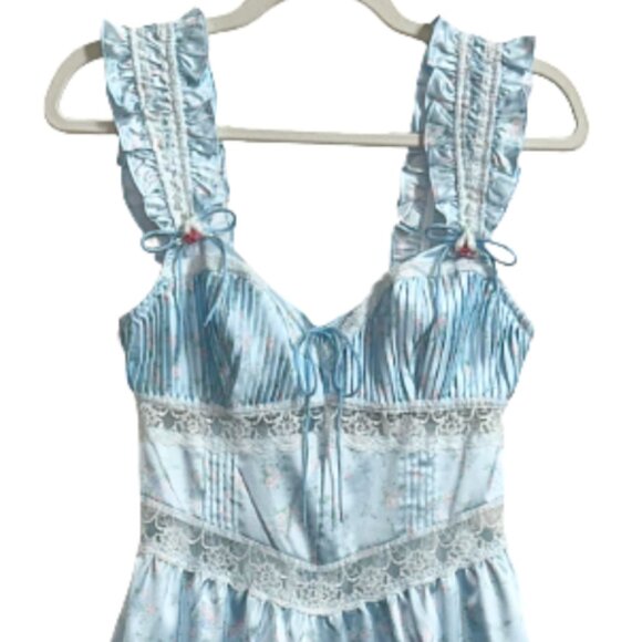 For Love & Lemons Ellery Baby Blue Floral Satin Slip Dress S Romantic Mini - Picture 3 of 10